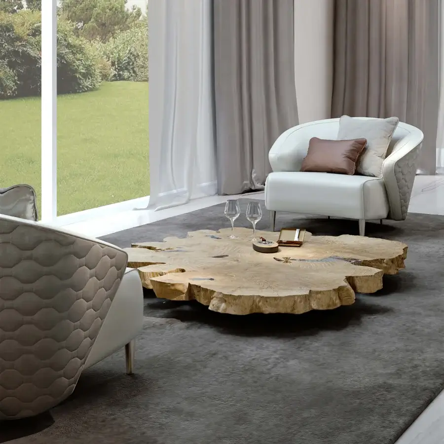 Distinctive Bizzotto Italia Wave lounge chair upholstered in neutral smooth textile with lacquered metal legs