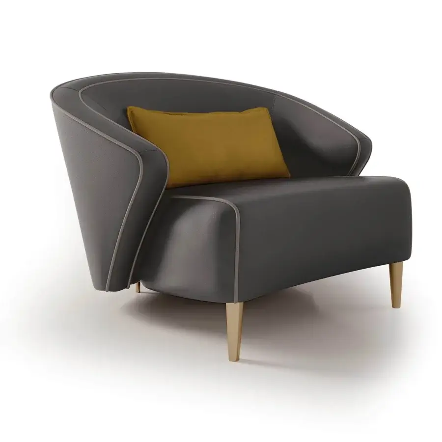 Elegant Bizzotto Italia Wave lounge chair with curved form upholstered in matte gray synthetic material and lacquered metal legs