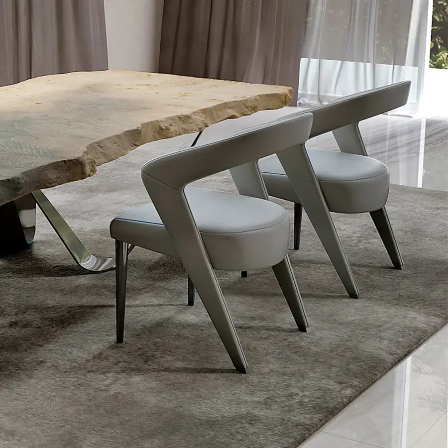 Superior Bizzotto Italia Wave chair with light gray leather and angular form crafted in lacquered matte metal