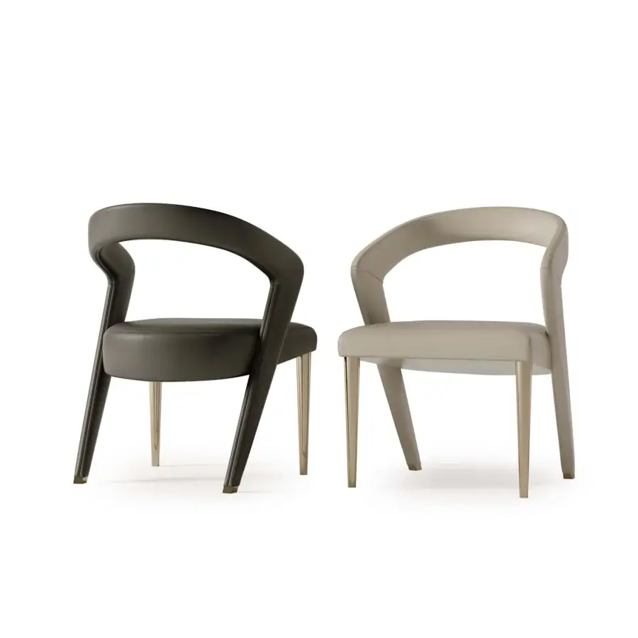 Superior Bizzotto Italia Wave chair with curved silhouette and smooth beige upholstery crafted in lacquered metal with glossy golden legs