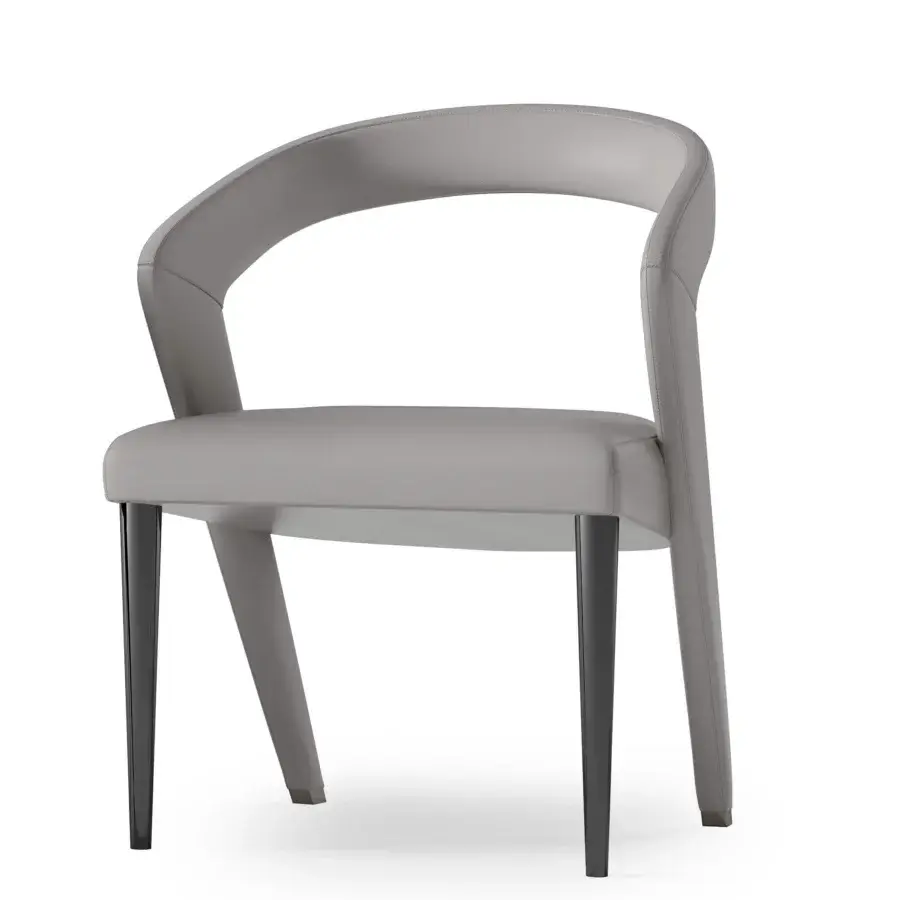 Exclusive Bizzotto Italia Wave chair with light gray leather upholstery and lacquered metal structure