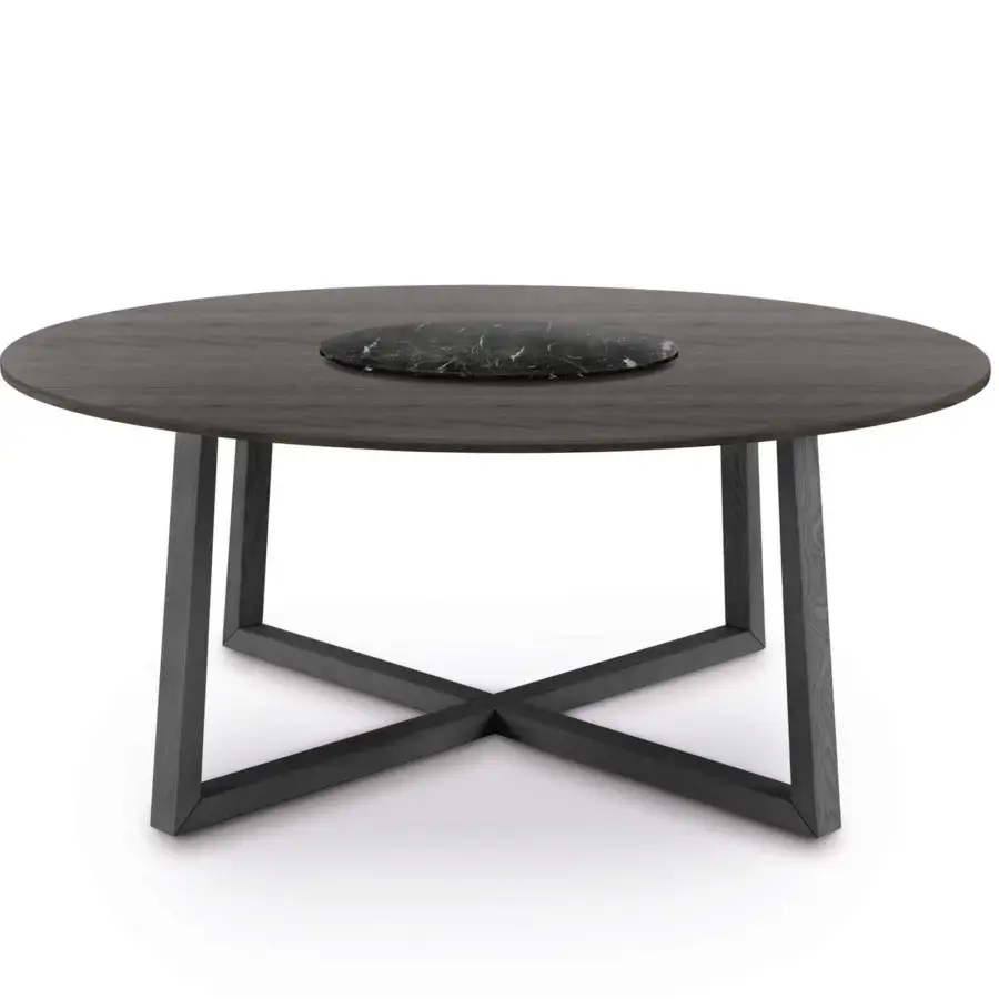 Harmonious Pacini & Cappellini Aliante table with solid ash wood legs and a wood-veneered ash tabletop in dark gray finish