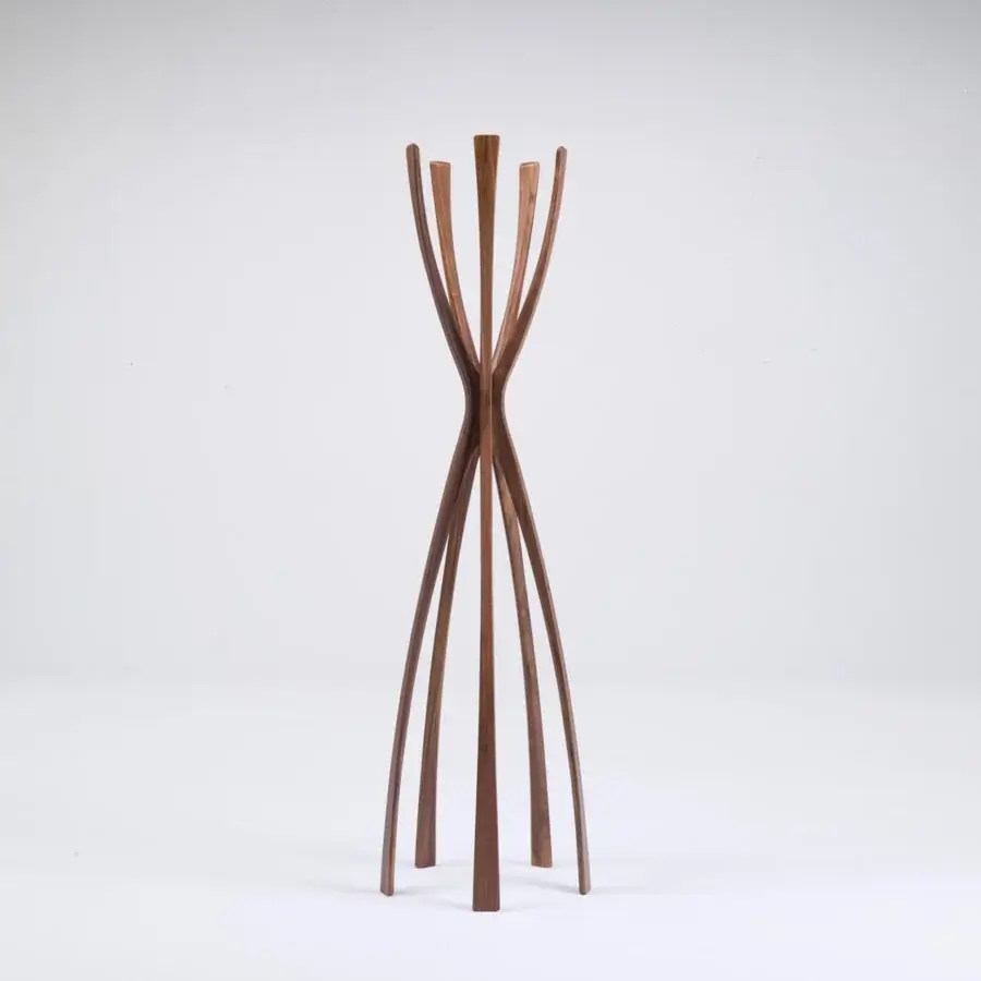 Superior Porada Flamingo coat hanger crafted in solid canaletto walnut with a medium-toned brown finish and curved lines