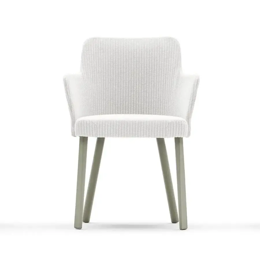 Sophisticated Varaschin Emma armchair with light Textilene upholstery and contrasting grayish-green powder-coated aluminum construction