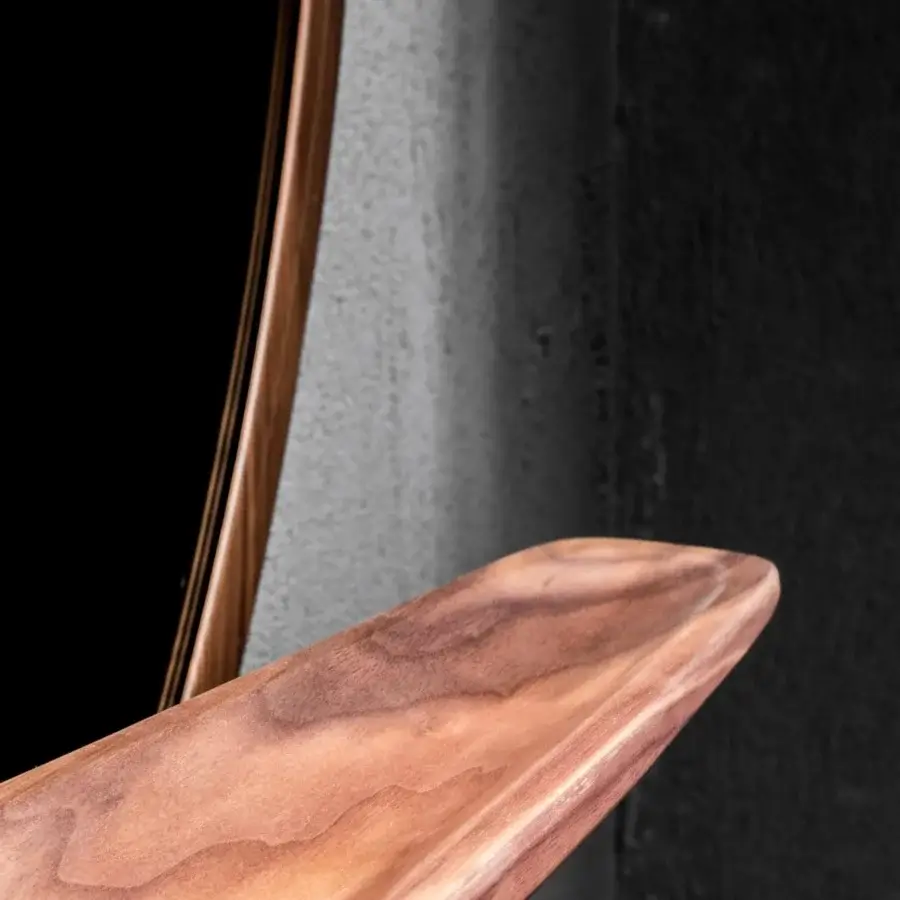 Refined Pacini & Cappellini Mirage mirror with a natural finish and warm medium-toned brown wooden frame crafted with an integrated shelf