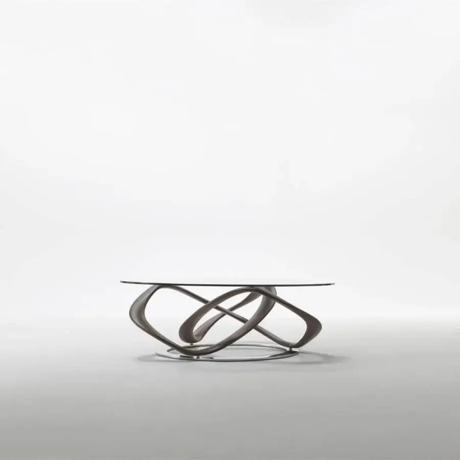 Distinguished Porada Infinity coffee table with clear glass and a Canaletta Walnut base in Wengé stained finish