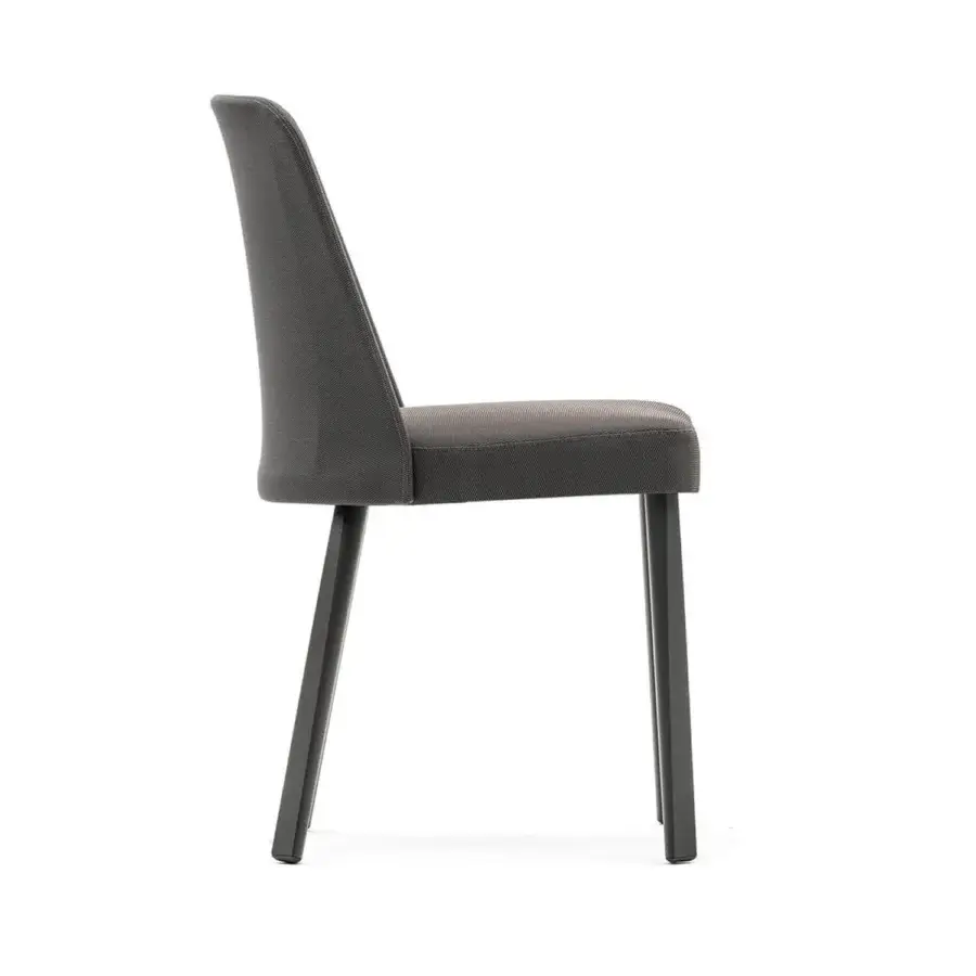 Elegant Varaschin Emma chair with a powder-coated aluminum structure and gray textile seat offering a modern design