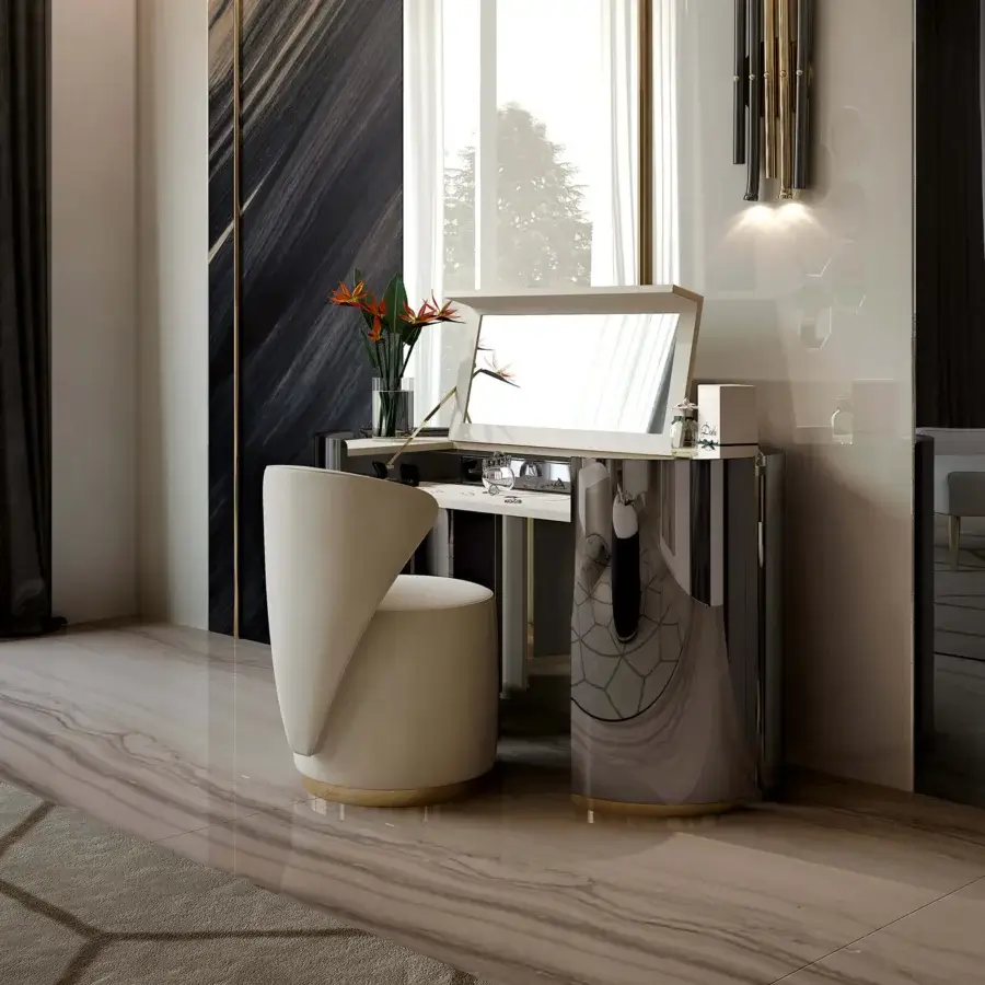 Distinguished Bizzotto Italia Ginko chair with cream half-grain natural leather upholstery and glossy gold-toned encircling base