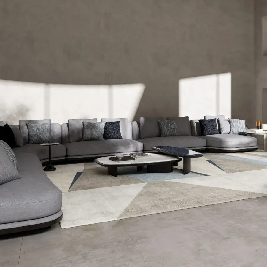 Exceptional CPRN Homood Pierre sectional with light gray textile upholstery and matte finish crafted in Italy