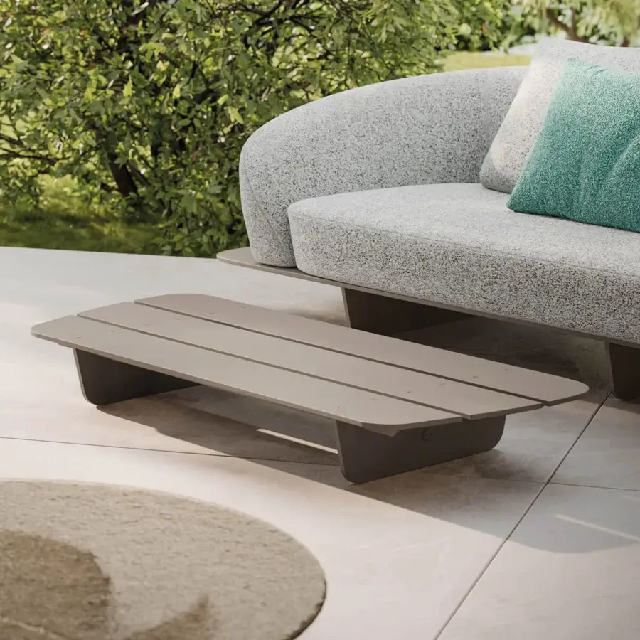 Superior Reflex Segno ottoman with slatted structure crafted in light brown solid surface material and matte finish