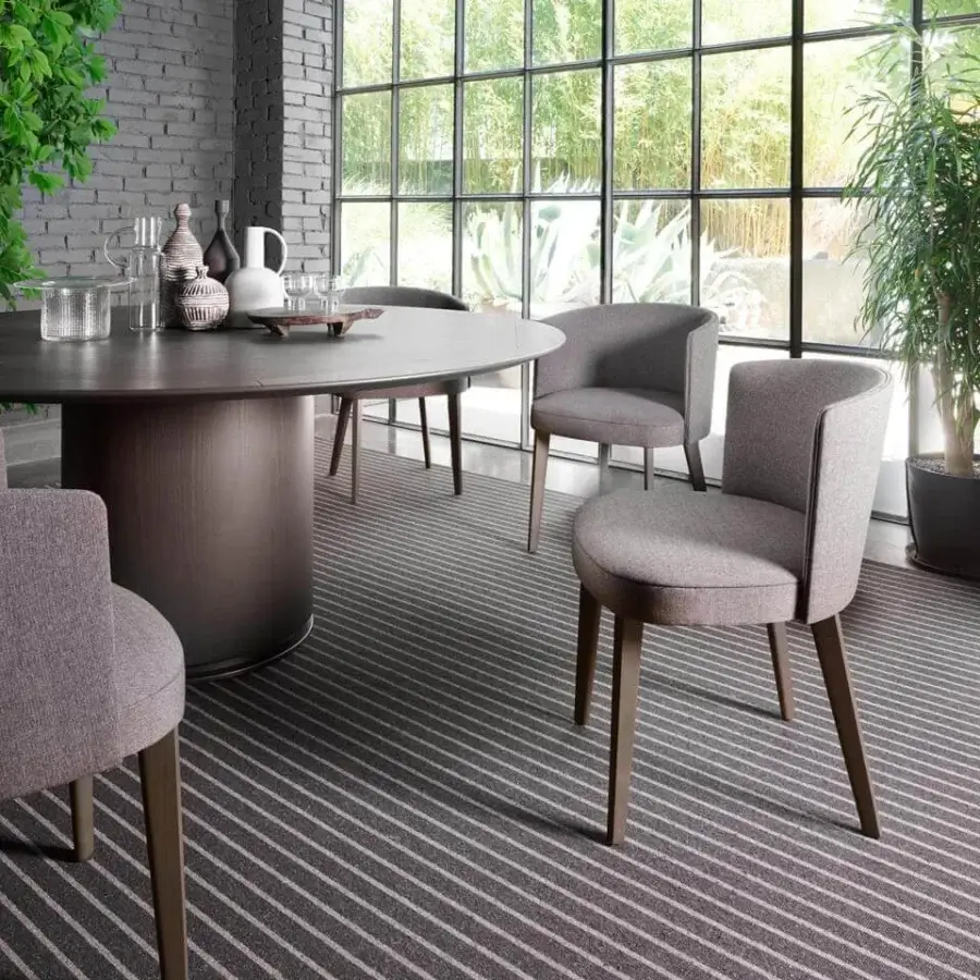 Exclusive Potocco Otab table with round Canaletto walnut tabletop and cylindrical base in warm gray finish with bronzed brass detail