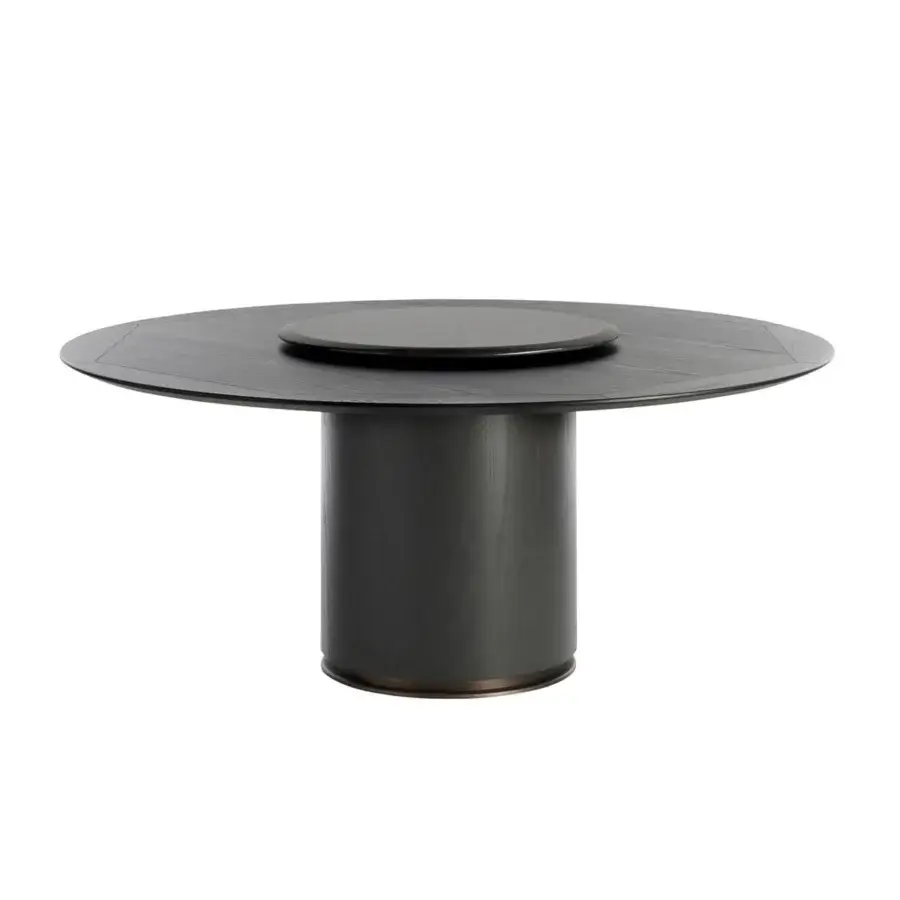 Distinguished Potocco Otab table with cylindrical base crafted in Canaletto walnut and inset swivel plate