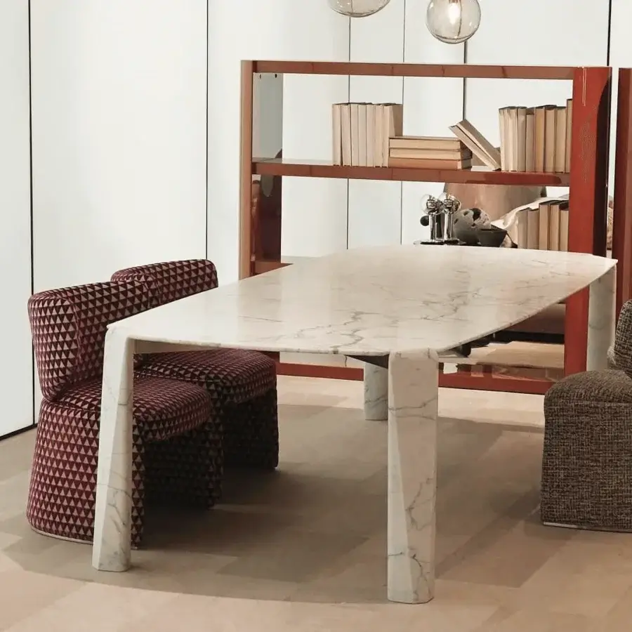 Exceptional CPRN Homood Victor table with white marble top and rounded edges supported by U-shaped marble legs crafted in Italy