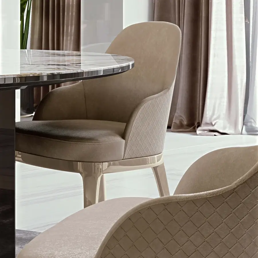 Superior Bizzotto Italia Dune chair crafted in muted brown leather with sleek lacquered metal legs and diamond patterning