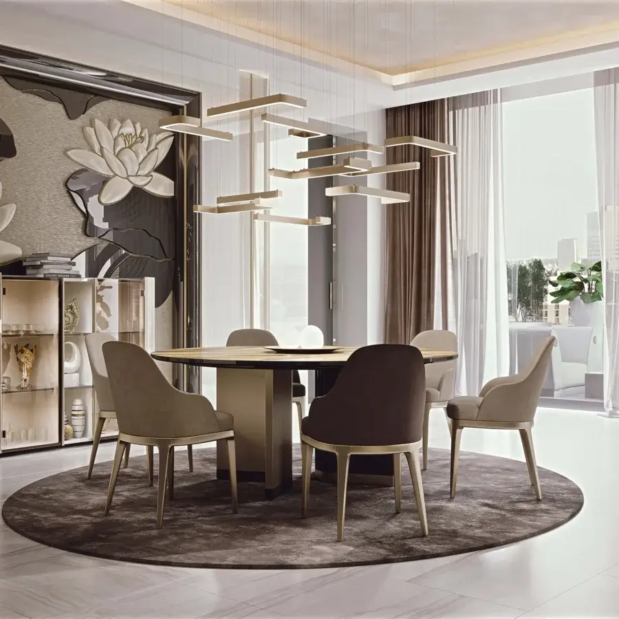 Elegant Bizzotto Italia Dune chair with curved silhouette and neutral beige textile upholstery with lacquered metal legs