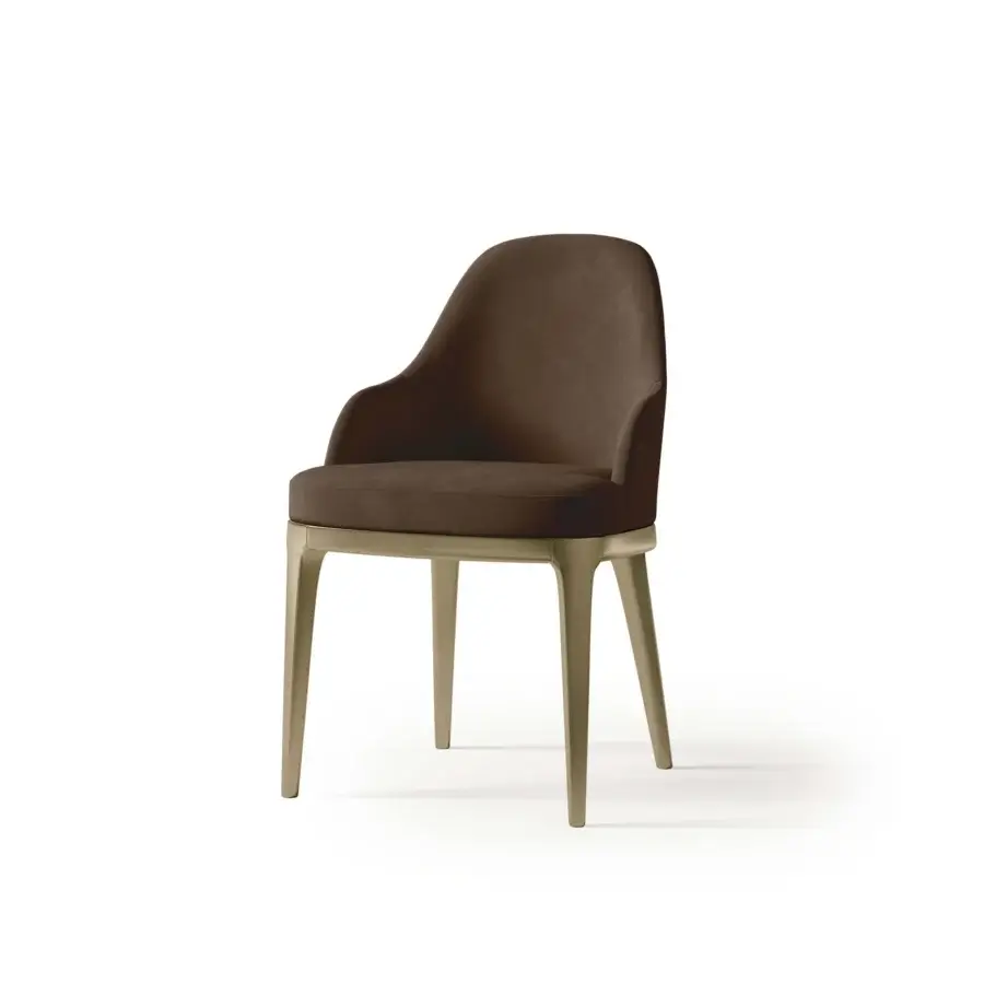 Exceptional Bizzotto Italia Dune chair in medium brown textile with uniform finish and light tan matte wooden legs