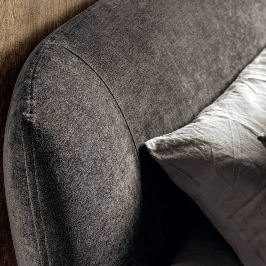 Exceptional Lago Bed-In bed with textured matte dark gray textile upholstery and curved ergonomic form