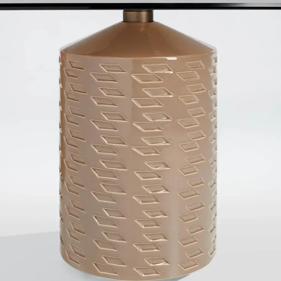 Exclusive Potocco Hishi side table with glossy light brown ceramic base and bronzed glass top crafted with a brass stud