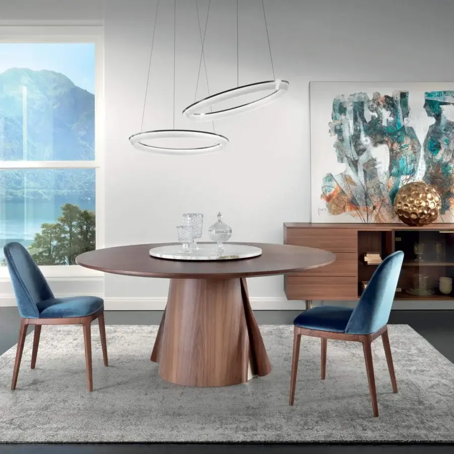 Superior Pacini & Cappellini Becky chair with wooden structure and softly padded shell upholstered in blue textile