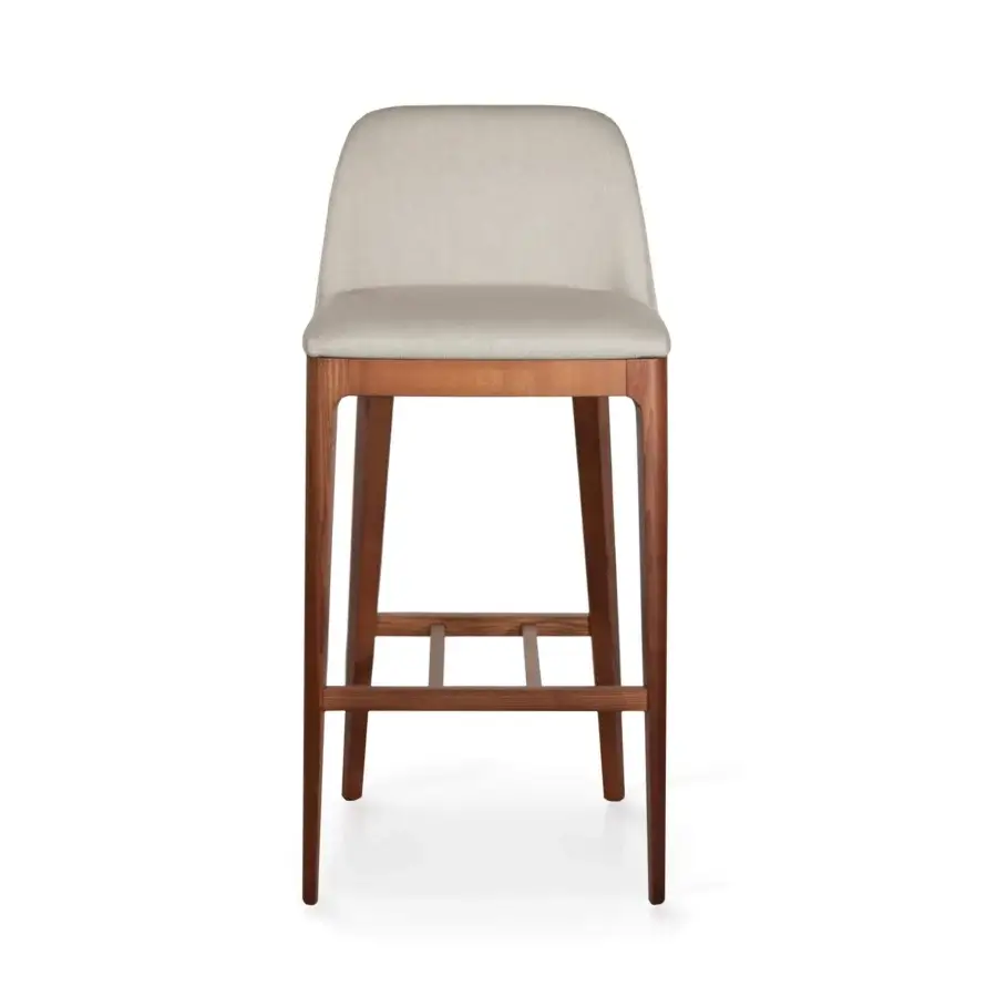 Distinguished Pacini & Cappellini Becky stool with enveloping light beige textile and dark brown wooden legs