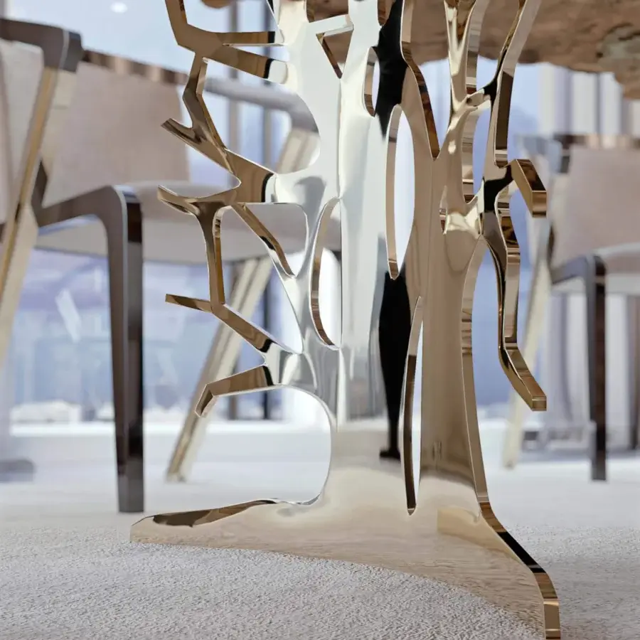 Distinguished Bizzotto Italia Sidney table with chrome base and light-toned radica wood tabletop in polished finish