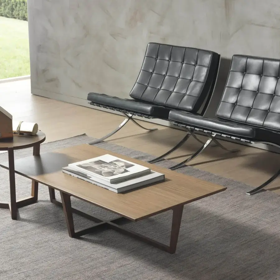 Elegant Pacini & Cappellini City coffee table with veneered wood and a smooth matte finish in medium-toned brown