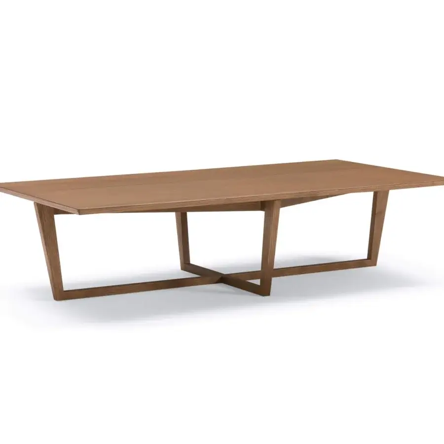 Superior Pacini & Cappellini City coffee table with a warm brown veneered wood top and intersecting solid wood base