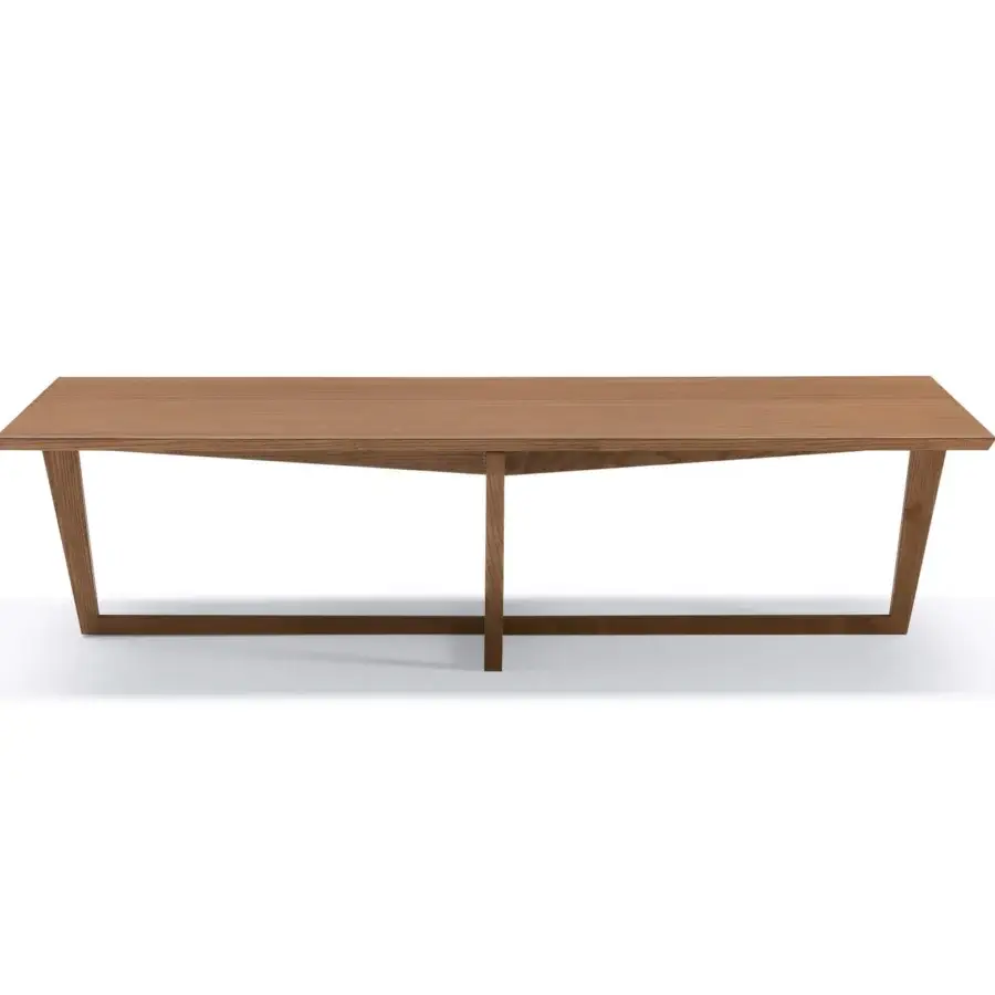 Distinguished Pacini & Cappellini City coffee table with a veneered wood top and solid wood base in medium brown tones with a smooth matte finish