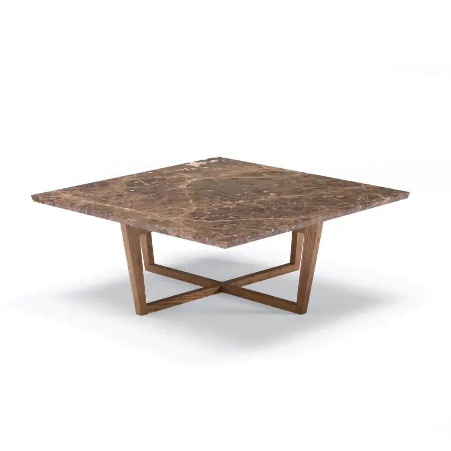Exceptional Pacini & Cappellini City coffee table with a polished marble tabletop and light brown wood base crafted with a matte finish