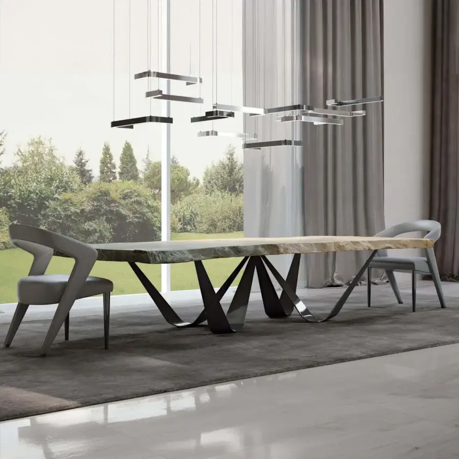 Captivating Bizzotto Italia Reverse table with a light briarwood top and interwoven chrome black metal base crafted with a subtle Shade finish