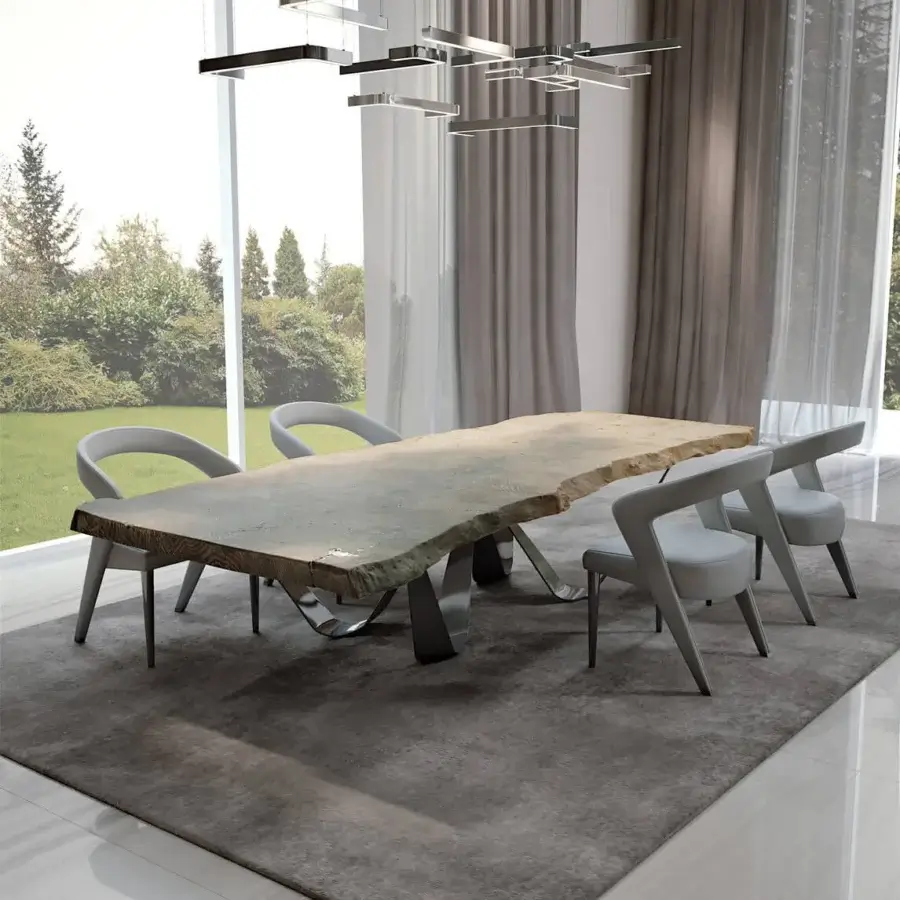 Superior Bizzotto Italia Reverse table with a light briarwood top and chrome black metal base crafted with a Shade finish