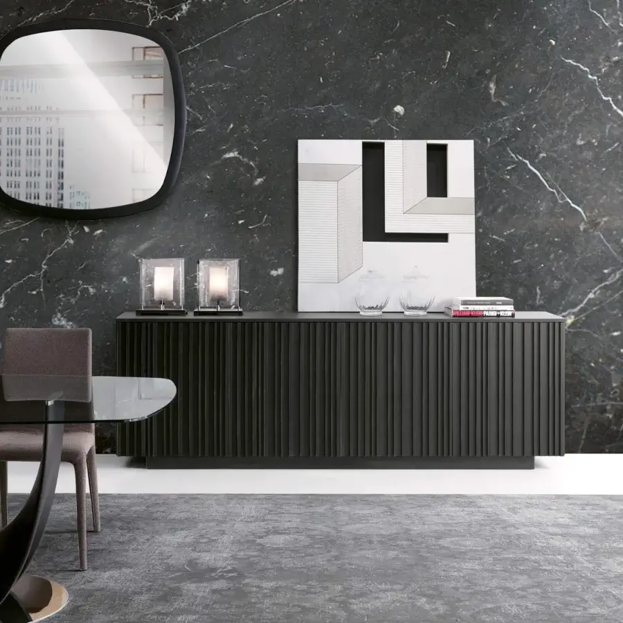 Exceptional Pacini & Cappellini Line sideboard with wooden doors and veneered wood, finished in dark gray
