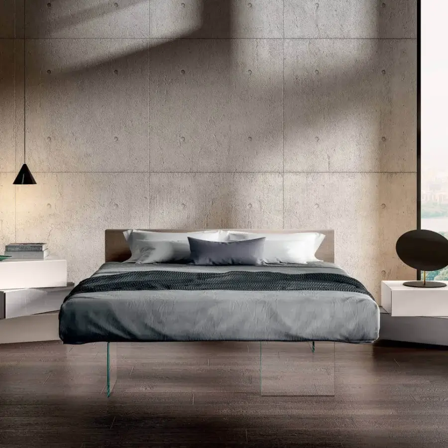 Innovative Lago Morgana nightstand with rotating drawers in white, light grey, and beige, crafted with XGlass and a matte finish