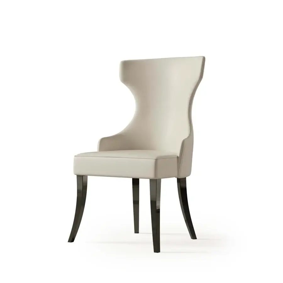 Exceptional Bizzotto Italia Hug chair crafted in smooth off-white leather with lacquered metal legs