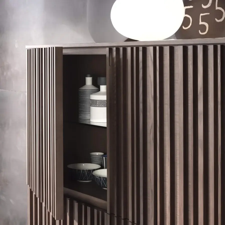 Superior Pacini & Cappellini Line cupboard crafted in medium brown veneered and solid wood with a matte finish