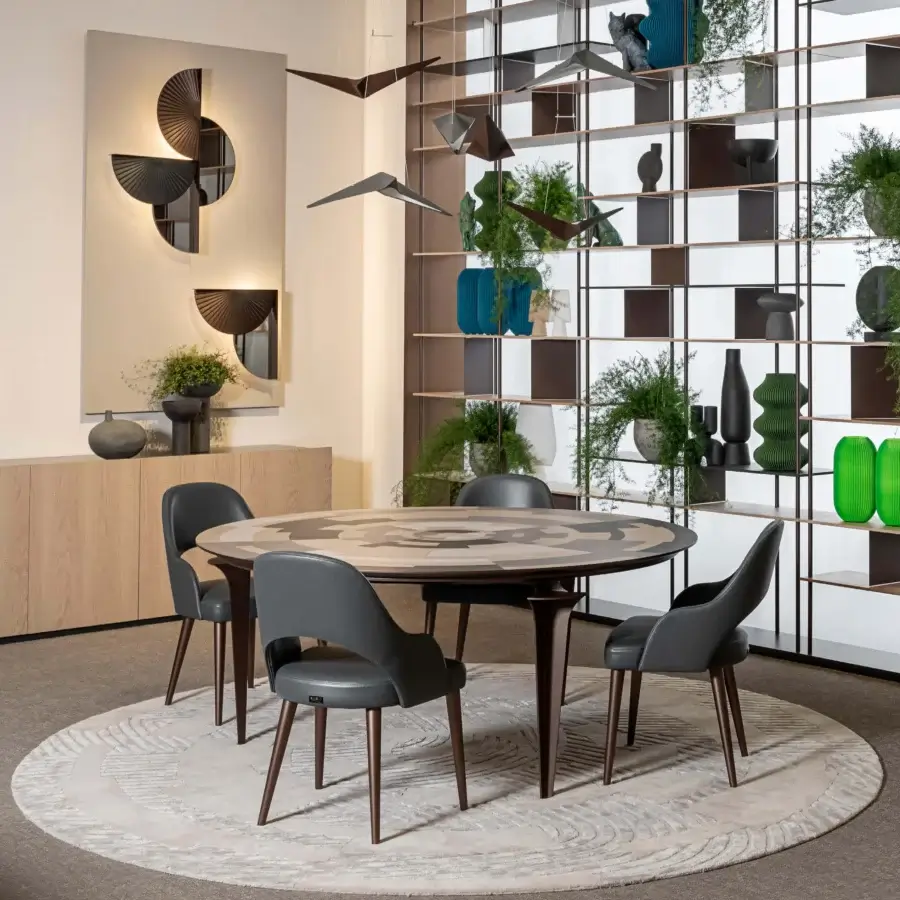 Superior Bizzotto Italia Jete table crafted in wood essence with a matte beige and brown tabletop and glossy dark brown legs