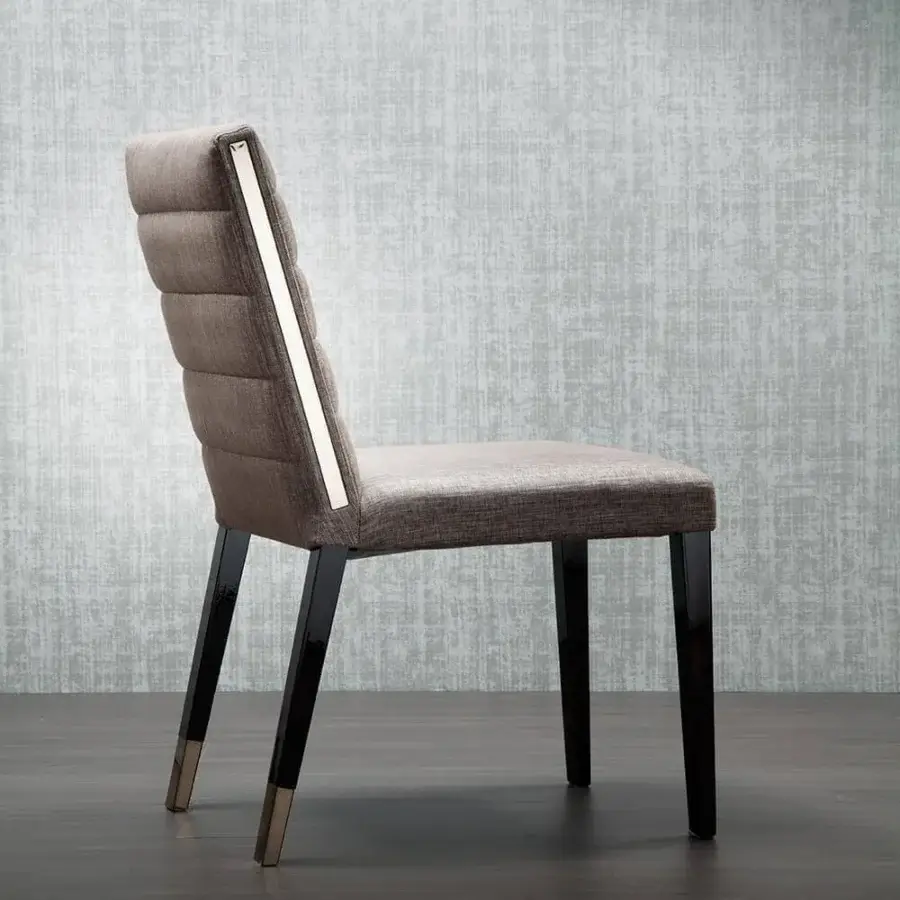 Distinguished Costantini Pietro Aston chair with beech wood frame and Category 1 fabric cover in muted gray-brown with glossy black finish