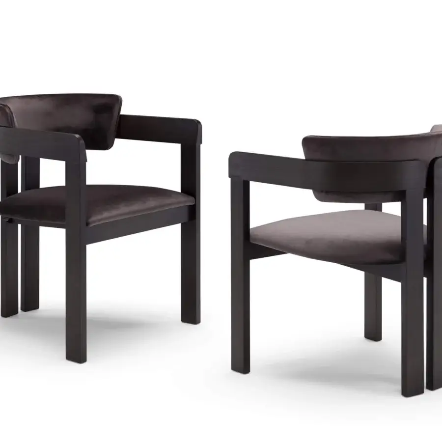 Superior Pacini & Cappellini Ines armchair with dark stained solid wood and dark gray fabric upholstery