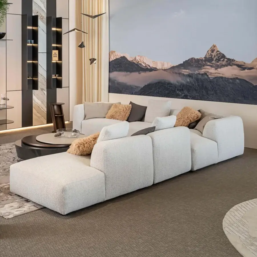 Superior Bizzotto Italia Kumo sofa with light off-white textured fabric and lacquered metal structure