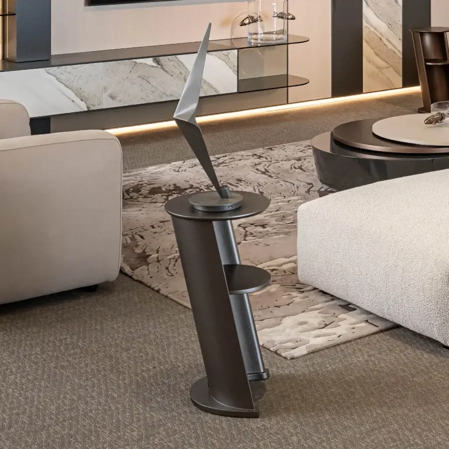 Exceptional Bizzotto Italia Plinko side table with dark gray lacquered metal and matte finish
