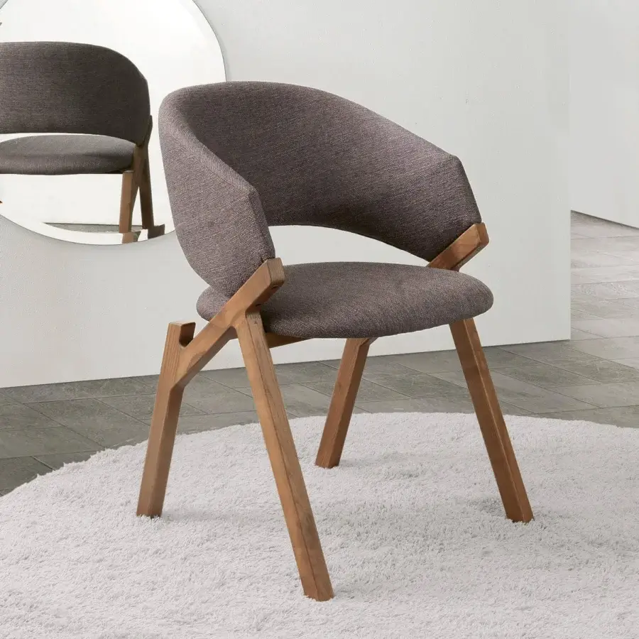 Superior Pacini & Cappellini Byron armchair with dark heathered textile upholstery and light-toned solid wood frame