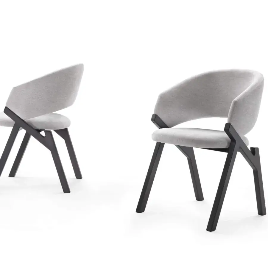Distinguished Pacini & Cappellini Byron armchair with light gray textile upholstery and dark-toned solid wood construction
