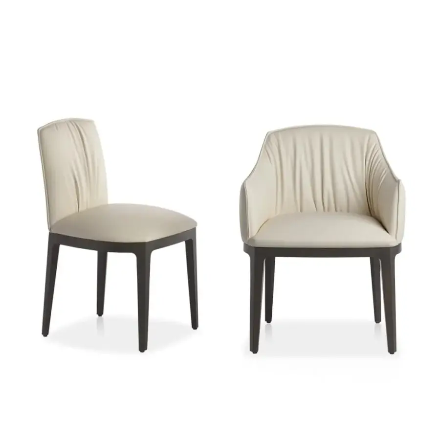 Lavish Potocco Blossom armchair with light cream textile upholstery and refined ash wood structure