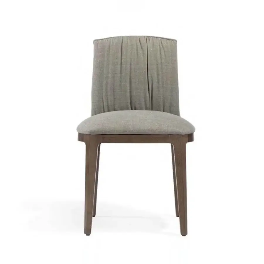 Superior Potocco Blossom chair with ash wood structure and light grey subtly textured textile upholstery