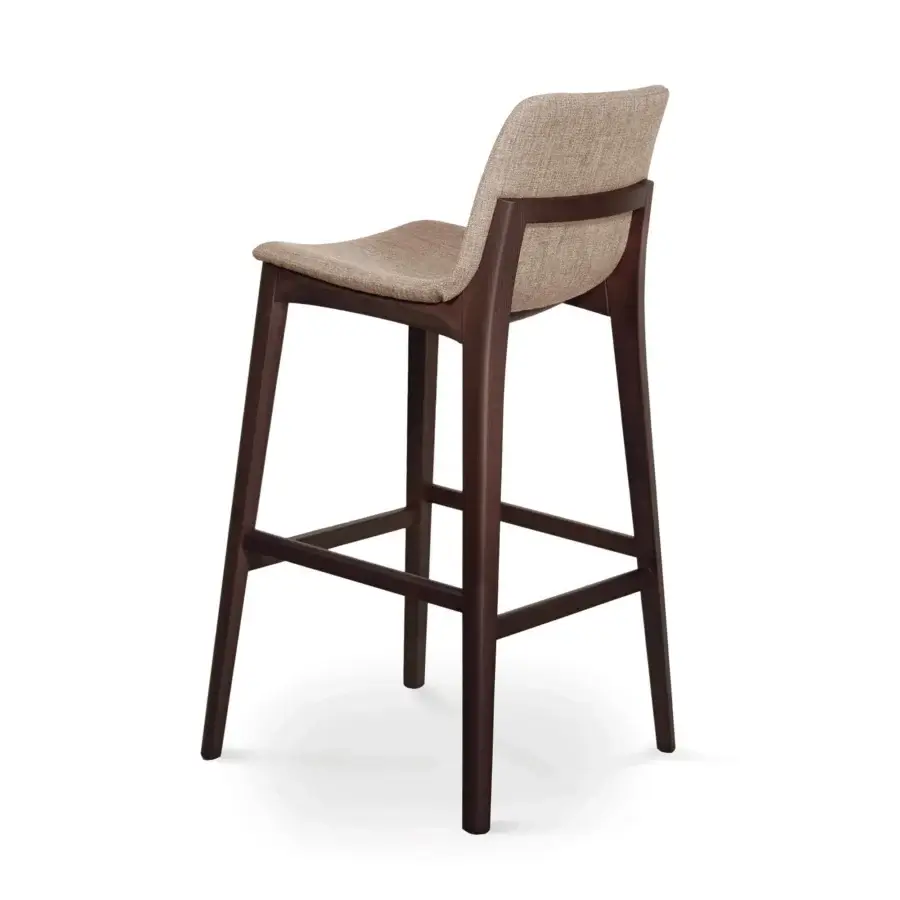 Distinguished Pacini & Cappellini Ellen stool with solid wood structure and light brown textile upholstery in dark brown matte finish