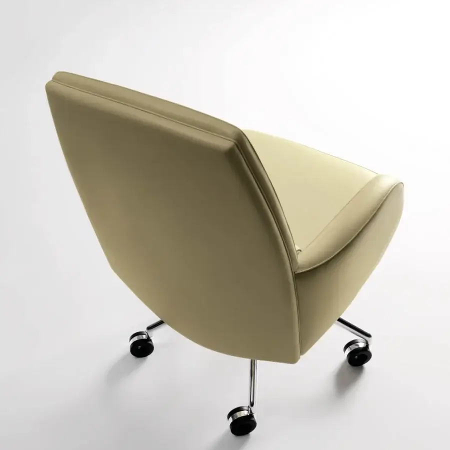 Distinguished Mascheroni Studio armchair in light beige synthetic material with rotating castors and gas height adjustment