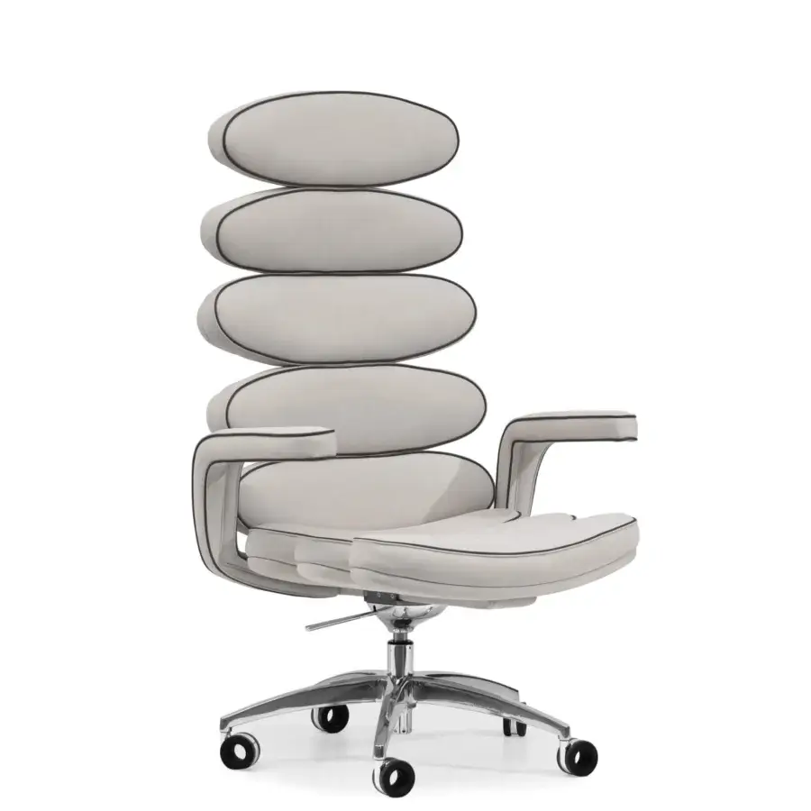Remarkable Mascheroni Airone armchair with light gray textile upholstery, a shiny swivel base and birch shaped wood frame