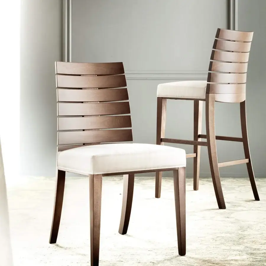 Sophisticated Costantini Pietro Charm chair in beech wood with light fabric upholstery and a medium-toned brown finish