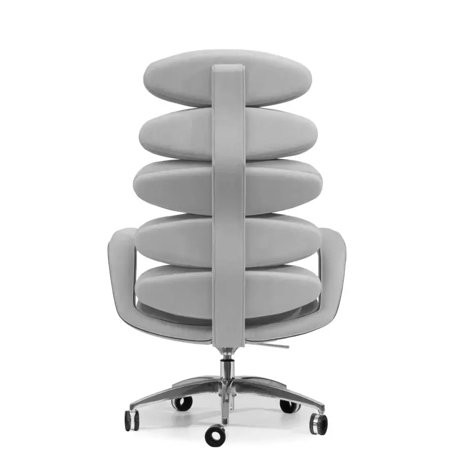 Distinguished Mascheroni Airone armchair with light gray textile upholstery and shiny swivel 5-spoke base crafted for workspaces