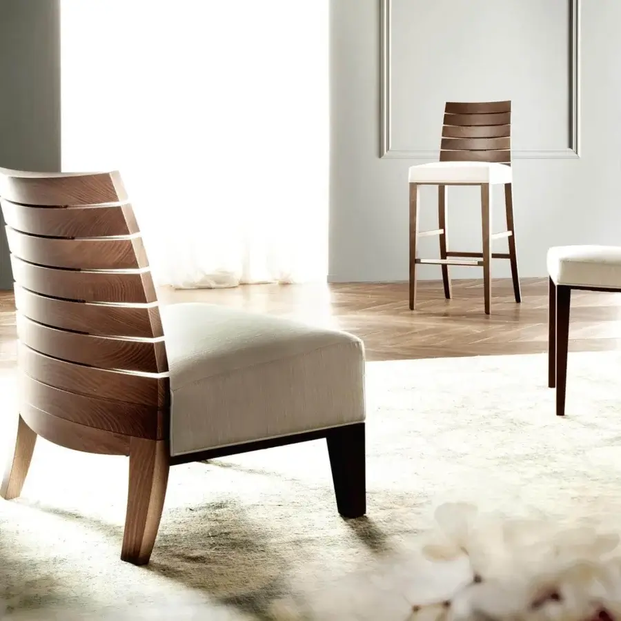 Lavish Costantini Pietro Charm chair in beech wood with fabric upholstery and dark wood legs